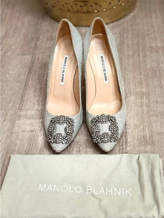 Manolo Blahnik Shoes - Manolo Blahnik Silver Crystal-Buckle Pointed Toe Pumps